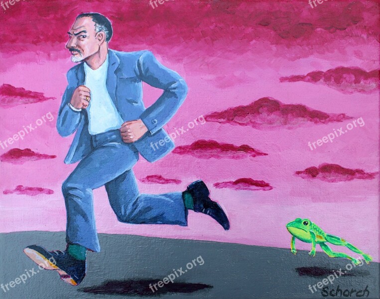 Painting Image Man Run Away Escape