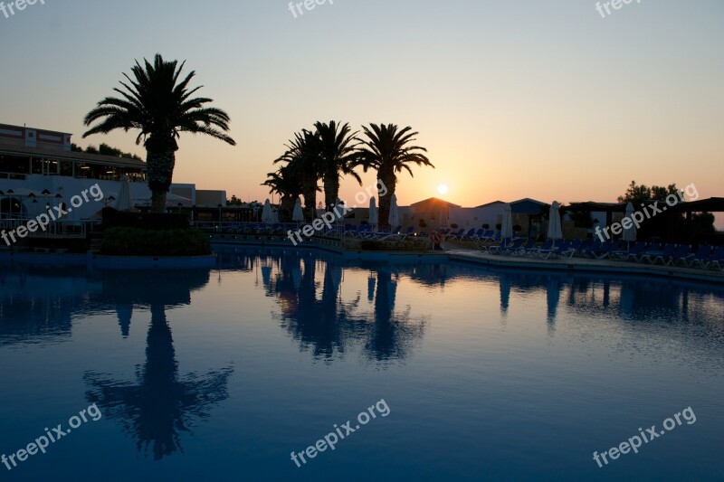 Pool Reflection Palm Tree Crete Hotel