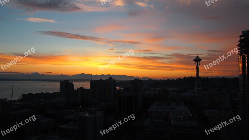 Seattle Sunset Mountains The Olympics Scenic