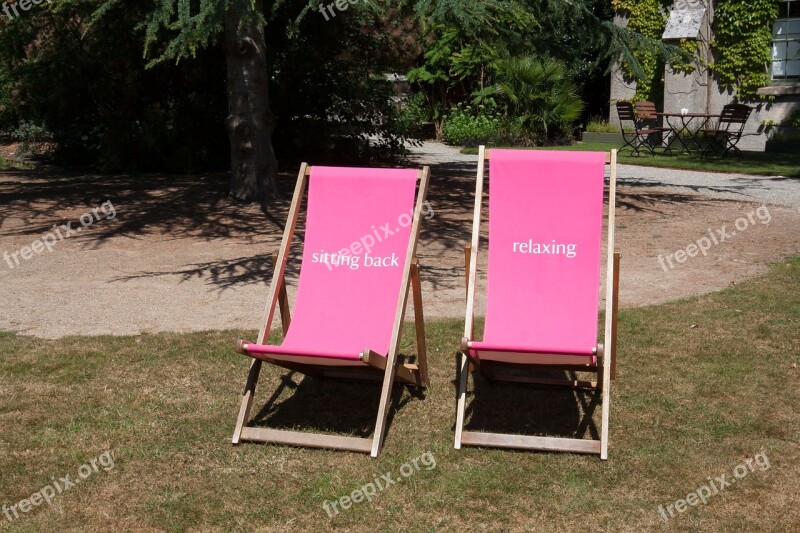 Sun Loungers Pink Wood Rest Relax