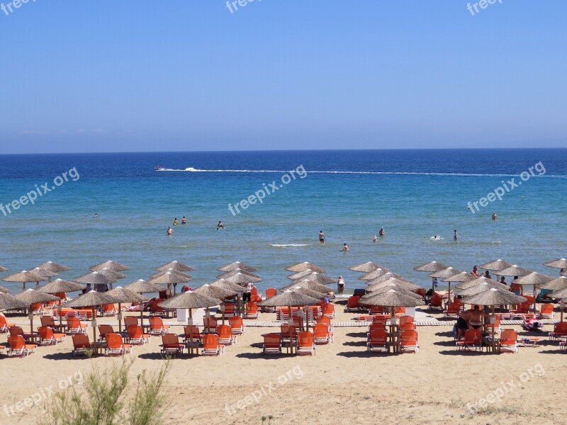 Beach Sun Loungers Sea Water Beautiful Beach