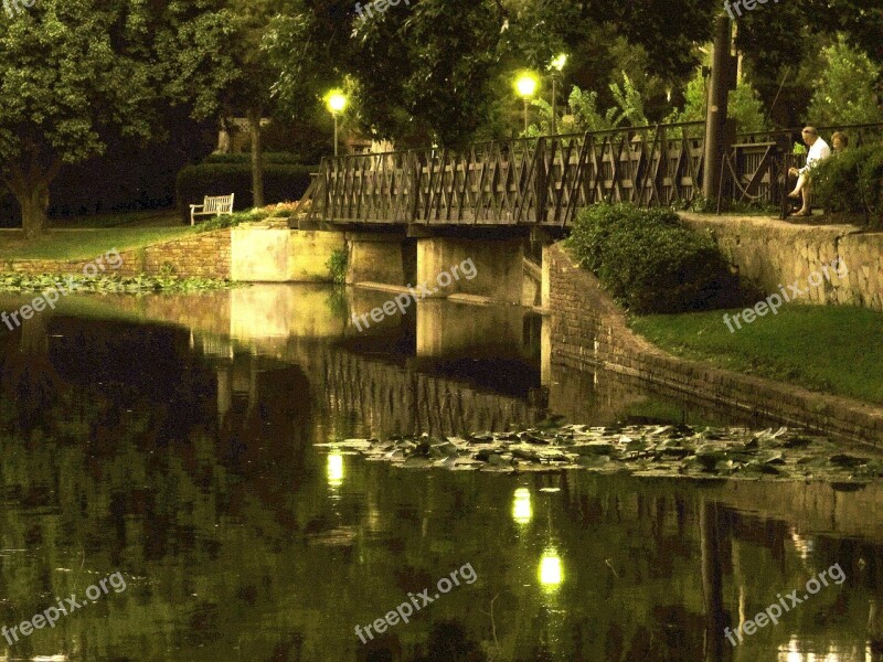 Footbridge Night Dusk Stream Creek