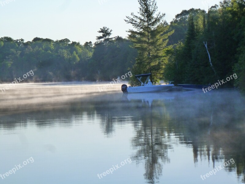 Lake Mist Calm Boat Morning