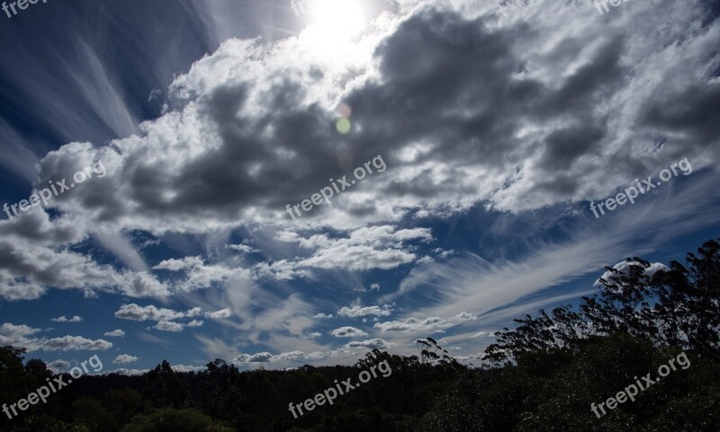 Sky Clouds Sun Light Rays Blue