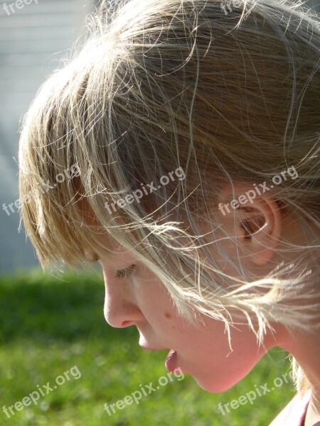 Girl Wind Blond Hair Side Profile