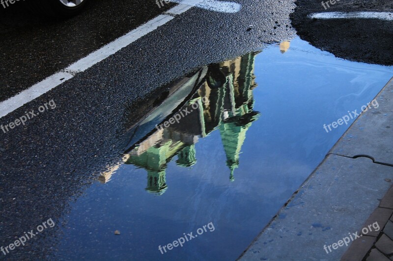 Road Puddle Church Amsterdam Holland