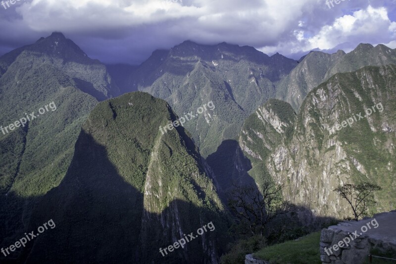 Machu Picchu Peru Mountains Clouds Foothills