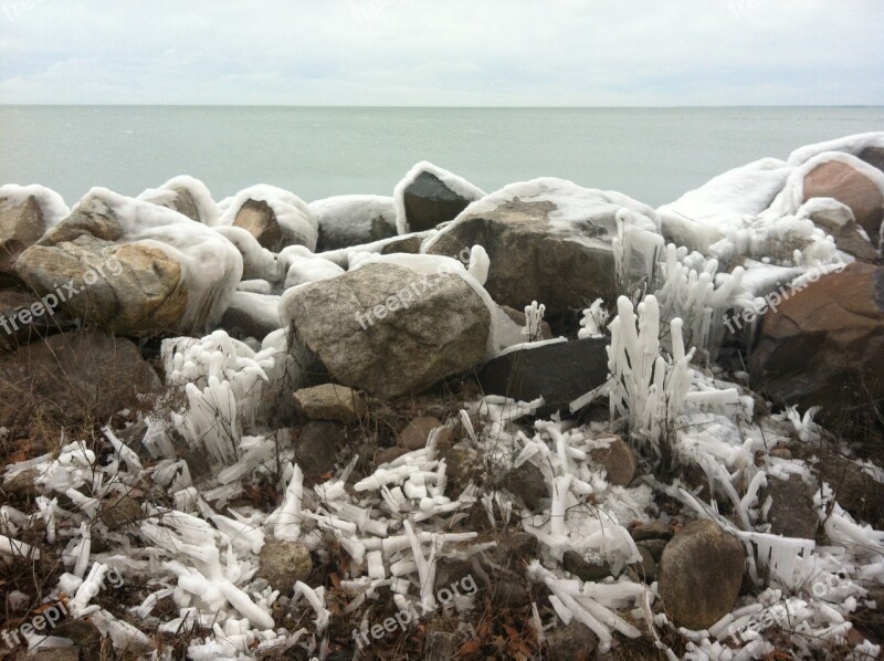 Ice Frozen Iced Rocks Lake