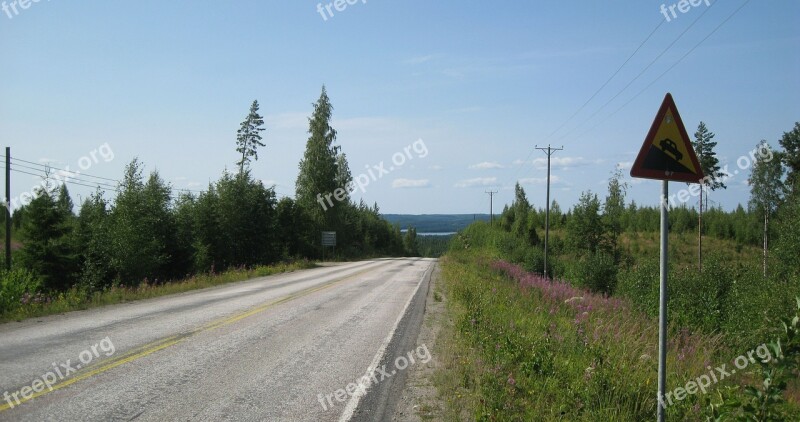 Road The Steep Downhill Warning Finnish Summer