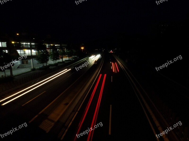 Road Highway Night Lights Long Exposure