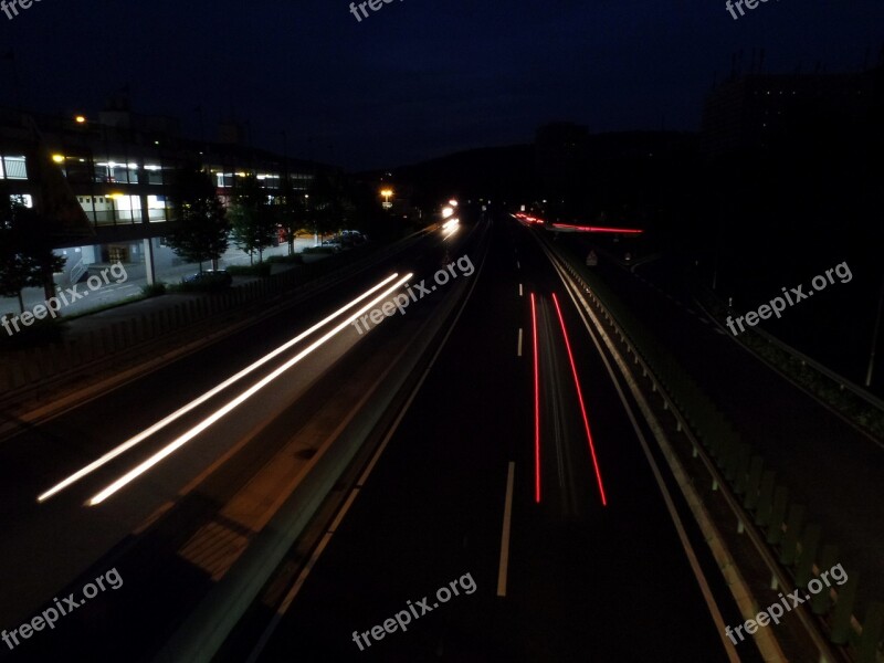 Road Long Exposure Spotlight Highway Traffic