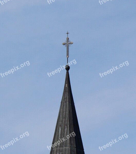 Tower Steeple Cross Christian Sky