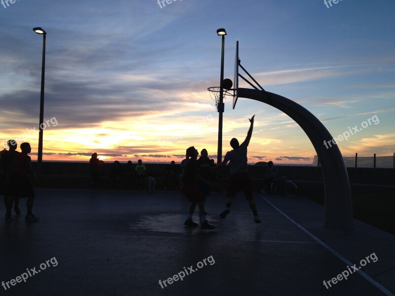 Basketball Sunset Silhouette Sport Ball