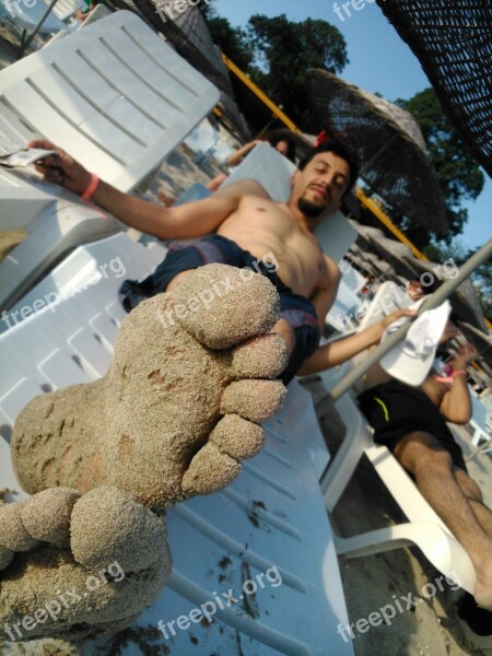 Feet Sand Man Beach Sandy