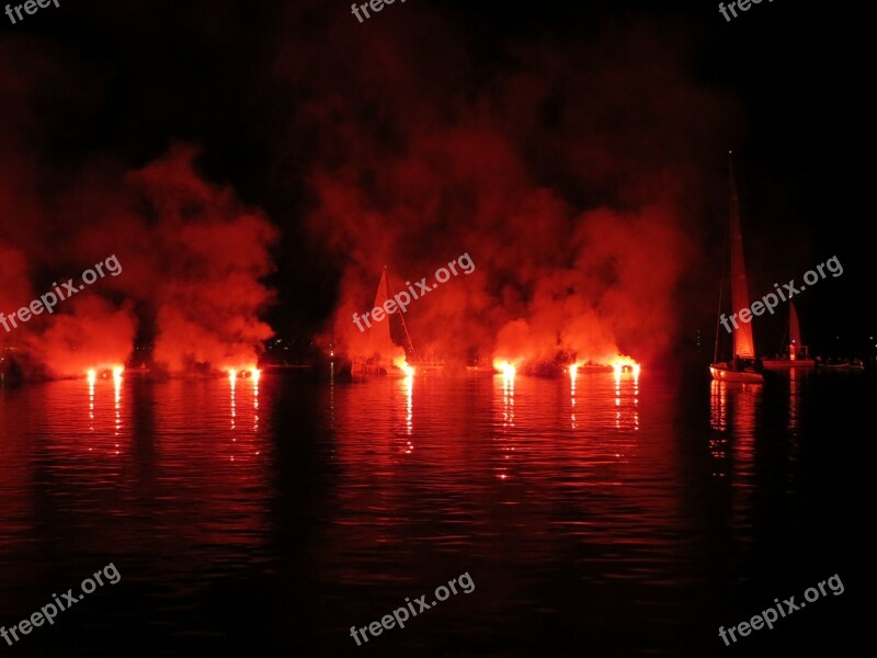 Sailor Torches Lights Lake In Flames Water