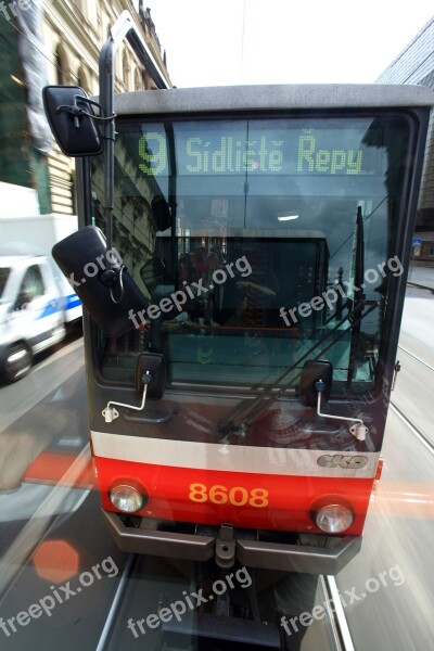 Tram Prague Transport Red Train