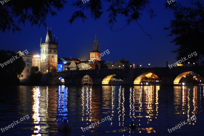 Prague Night Bridges Capital River