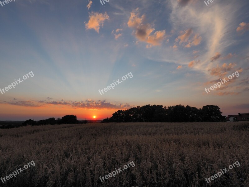 Sunset Evening Clouds Village Landscape