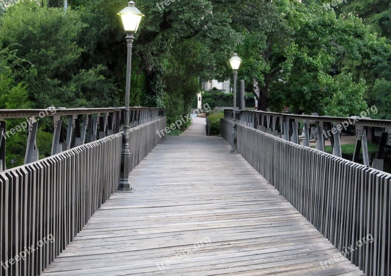 Footbridge Lamp Posts Bridge Path Wood