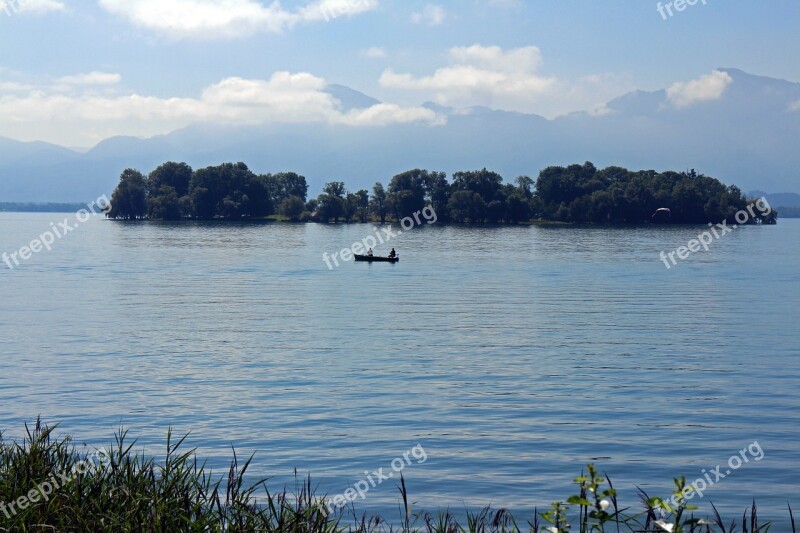 Chiemsee Lake Boat Island Sky