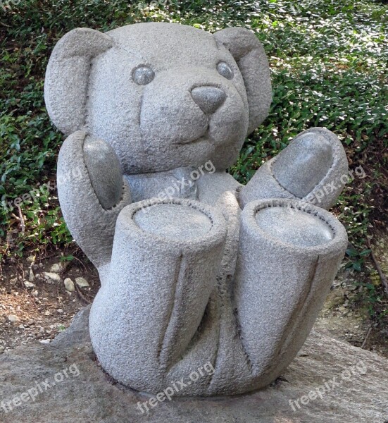 Teddy Bear Sculpture Baby Park Stone