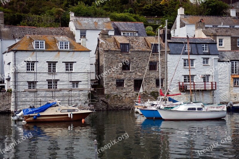 Fishing Harbour Waterside Houses Yachts Reflections Cornwall