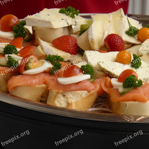 Baguette Strawberries Cheese Salmon Chunks