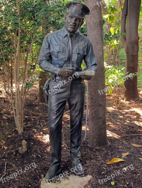 Policeman Statue Woods Writing Male