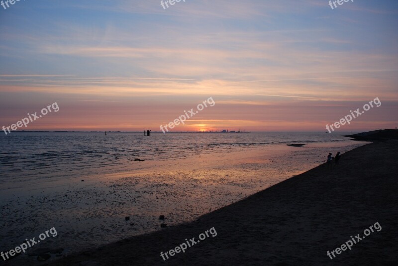 Sunset Afterglow Emden Knock Coast