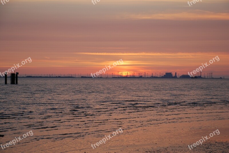 Sunset Afterglow Emden Knock Coast