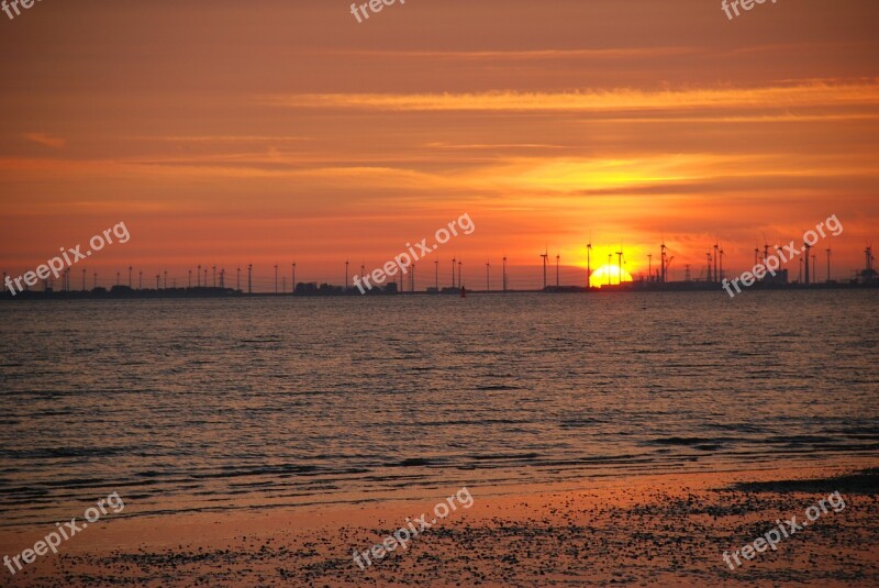 Sunset Afterglow Beach Coast Emden