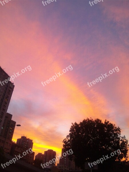 Hongkong Sky Sunset Clouds Red