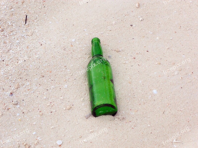 Bottle Sand Beach Empty Green