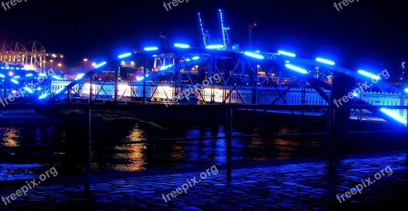 Bridge Illuminated Night Port Night Photograph