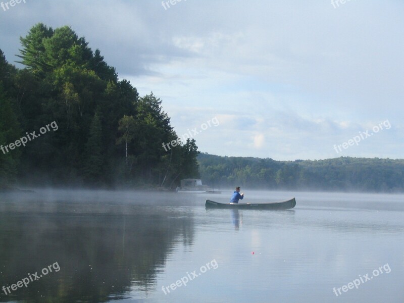 Lake Canoe Nature Mist Reflection