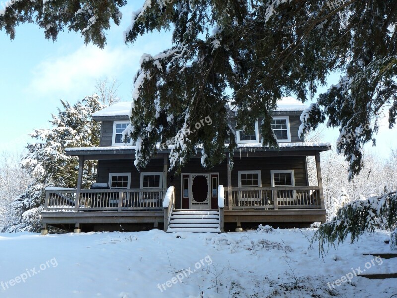 Cottage Winter Snow Cabin Wood