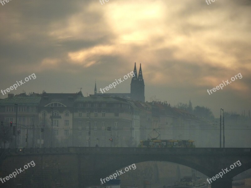 Prague Capital Fog Bridge Czech Republic