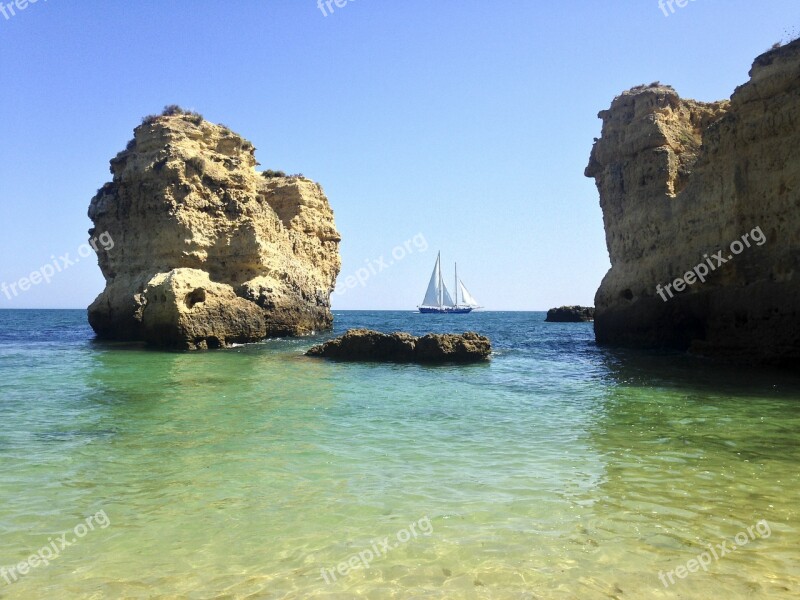 Cliff Sea Boat Sailboat Rocks