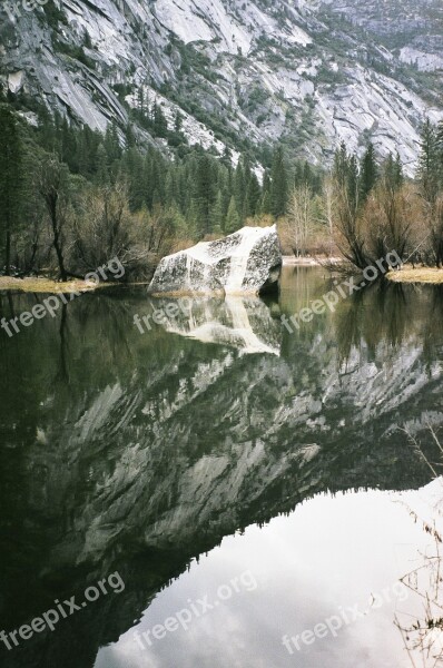 Rock Lake Reflexion Calm Nature