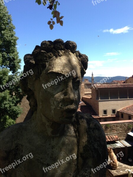 Statue Bust Landscape Florence Art