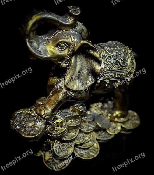 Statue Elephant Gold Figurine Isolated