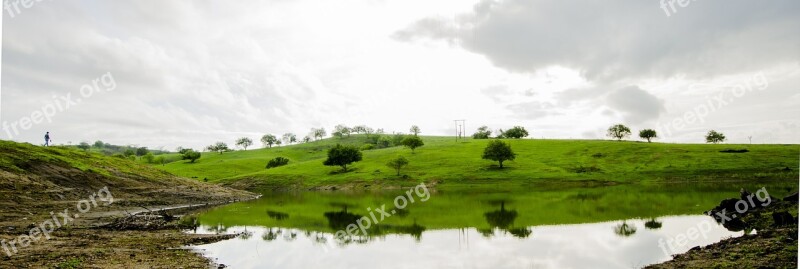 Landscape Green Weir Trees Nature