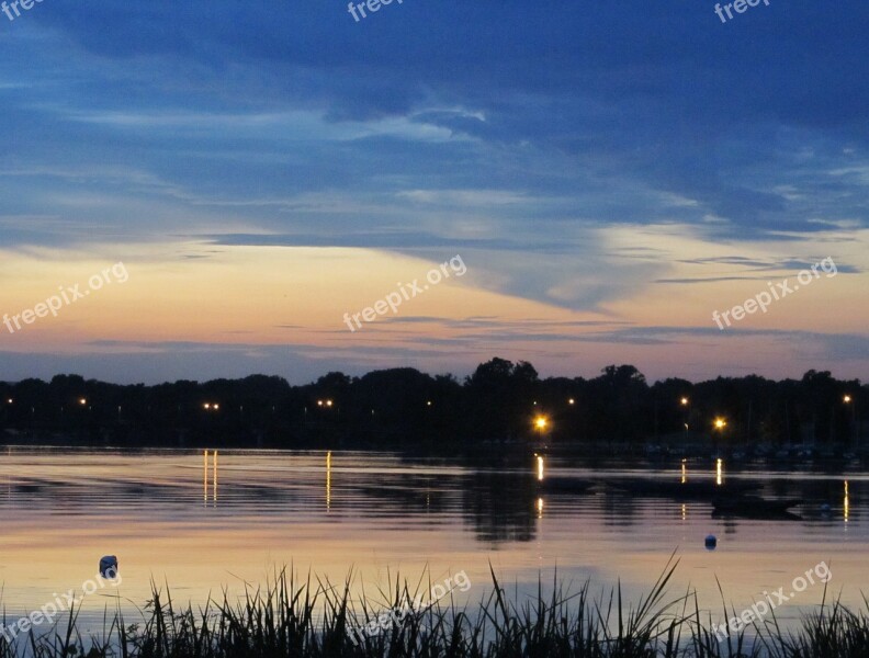 Nightfall Lake Sundown Landscape Nature