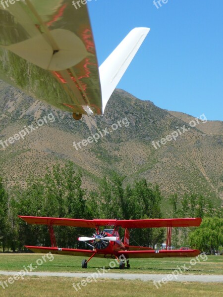 Biplane Red Transportation Airplane Aircraft