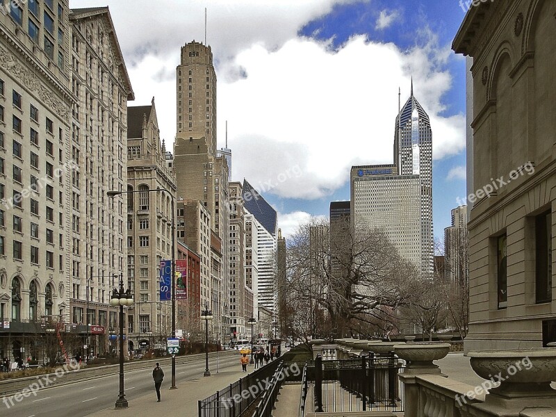 Chicago Big City Office Building Traffic High Houses