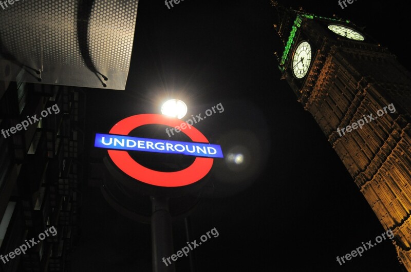 Tube Underground Westminister London Night