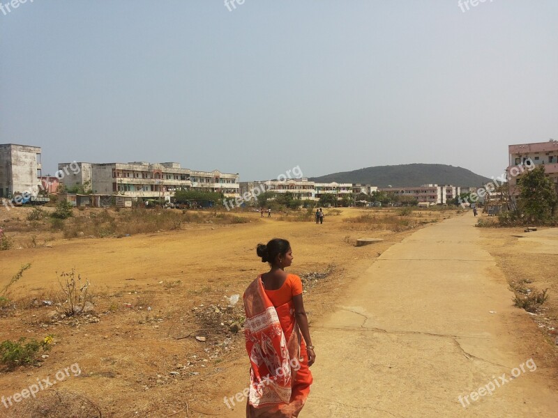 India Woman Walking Living Rural