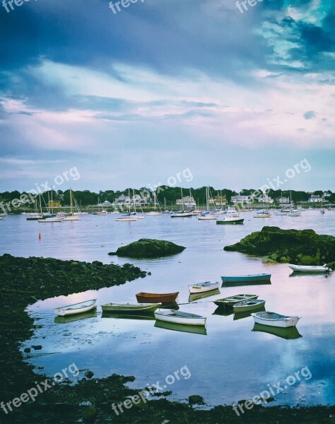 New England Harbor Bay Water Ships