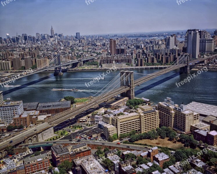 Manhattan Bridge Brooklyn Bridge New York City Urban Skyline