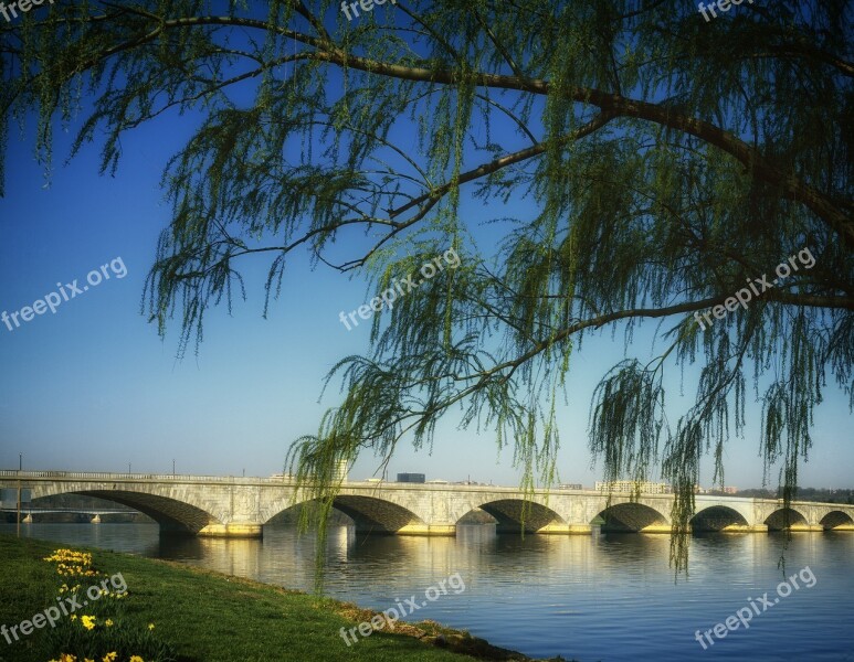 Arlington Memorial Bridge Washington Potomac River Architecture Trees